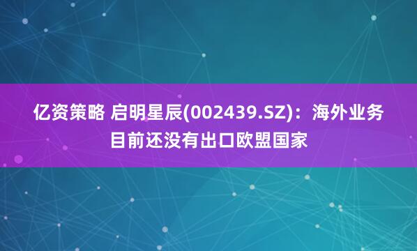 亿资策略 启明星辰(002439.SZ)：海外业务目前还没有出口欧盟国家